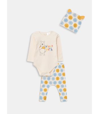 Crew Neck Long Sleeved Winnie the Pooh Printed Cotton Baby Boy Set 3 Pieces