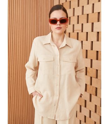 Shirt Collar Straight Long Sleeve Muslin Women's Tunic