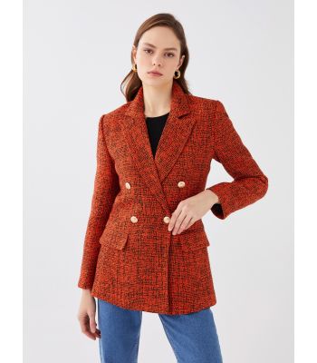 Patterned Long Sleeve Women's Tweed Blazer Jacket