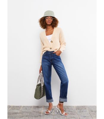 V Neck Regular Long Sleeve Women's Tricot Cardigan