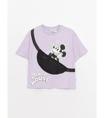 Crew Neck Mickey Mouse Printed Short Sleeve Girls T-Shirt