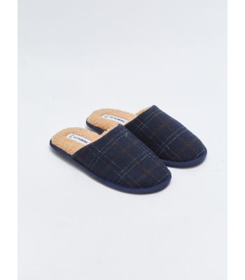 Checked Patterned Closed Front Men's Indoor Slippers