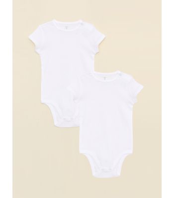 Crew Neck Short Sleeve Basic Organic Cotton Baby Boy Body with Snap Crotch 2-Pack