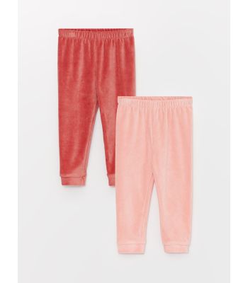 Elastic Waist Basic Baby Girl Velvet Pajama Bottoms 2-Pack