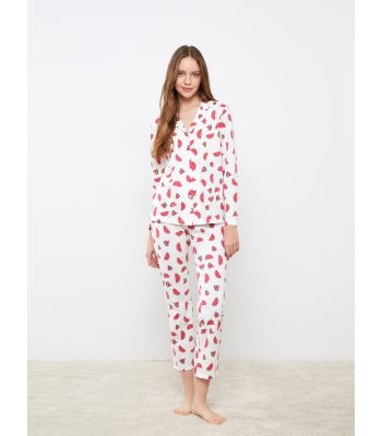 Shirt Collar Printed Long Sleeve Women's Pajamas Set