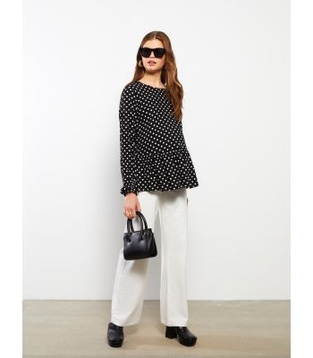 Crew Neck Polka Dot Long Sleeve Maternity Blouse