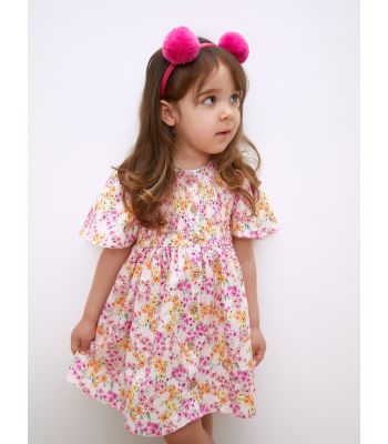 Crew Neck Short Sleeve Printed Baby Girl Dress