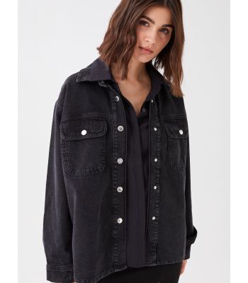 Shirt Neck Regular Long Sleeve Women's Jean Jacket