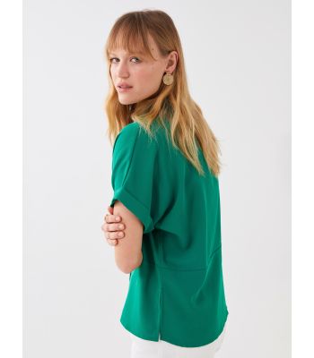 Hidden Button Closure Straight Short Sleeve Women's Shirt