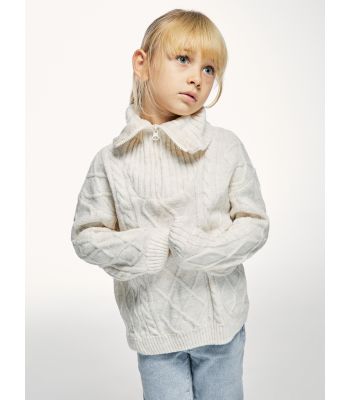 Polo Neck Patterned Long Sleeve Girls' Knitwear Sweater