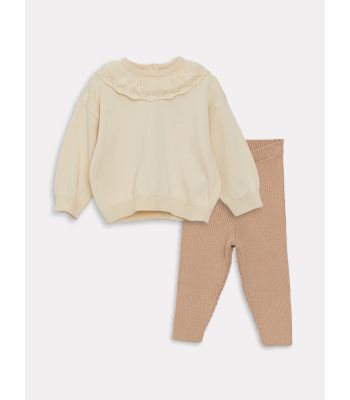 Crew Neck Baby Girl Knitwear Sweater and Trousers 2-Pack Set