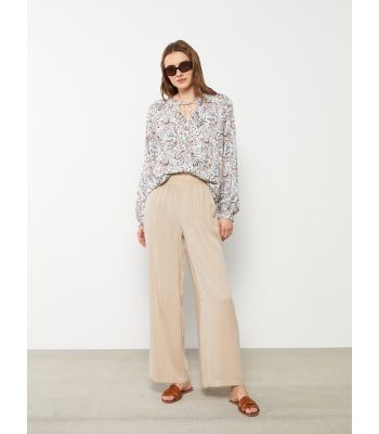 Elastic Waist Comfortable Fit Straight Crinkled Women's Trousers