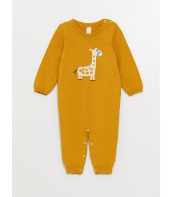 Crew Neck Long Sleeve Patterned Baby Boy Knitwear Jumpsuit