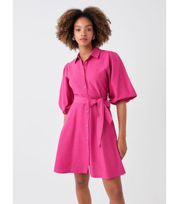 Plain Balloon Sleeve Women Shirt Dress