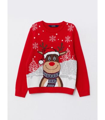 Crew Neck Christmas Themed Long Sleeve Boy Knitwear Sweater
