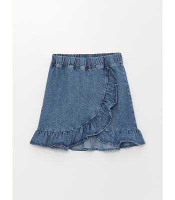 Elastic Waist Frilly Girl's Jean Skirt