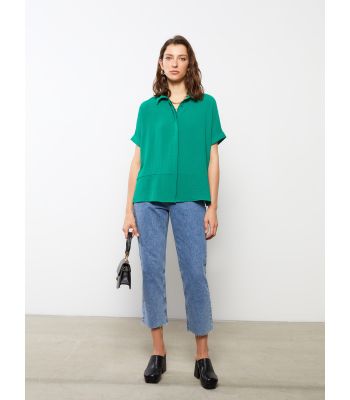 Front Button Closure Straight Short Sleeve Women's Shirt