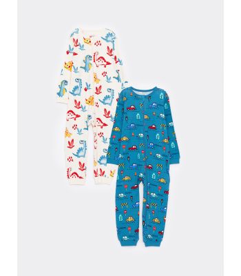 Crew Neck Long Sleeve Printed Baby Boy Jumpsuit 2-Pack