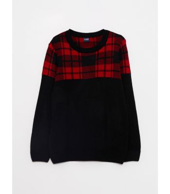 Crew Neck Plaid Long Sleeve Boy Tricot Sweater