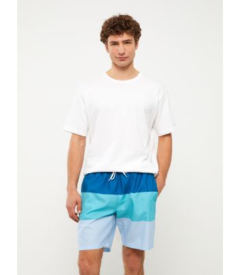 Men's Knee-Length Color-Blocked Swim Shorts