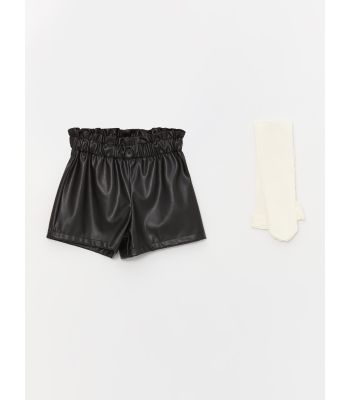 Elastic Waist Basic Baby Girl Shorts and Pantyhose 2-Pack Set
