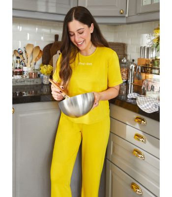 Petite Crew Neck Printed Short Sleeve Women's Pajamas Set