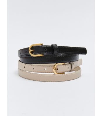 Leather Look Patterned Women's Belt 2-Pack