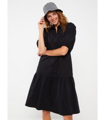 Plain Short Sleeve Poplin Women's Shirt Dress