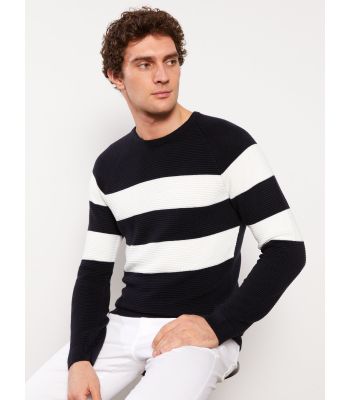 Crew Neck Long Sleeve Men's Tricot Sweater with Color Block