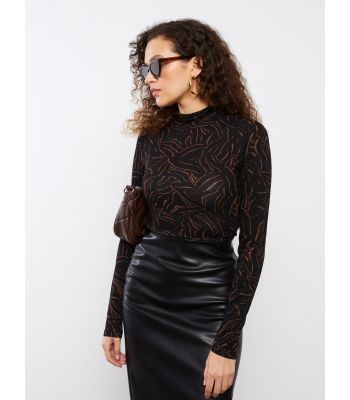 Turtle Neck Patterned Long Sleeve Women's T-shirt
