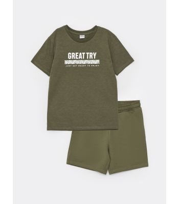 Crew Neck Printed Short Sleeve Boy T-Shirt and Shorts