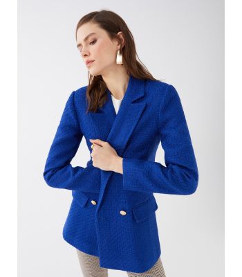 Women's Front Button Closure Plain Blazer Jacket