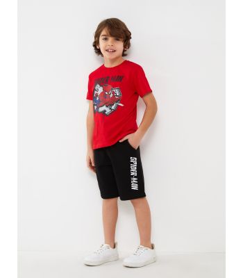 Crew Neck Spiderman Printed Short Sleeve Boy T-Shirt and Shorts