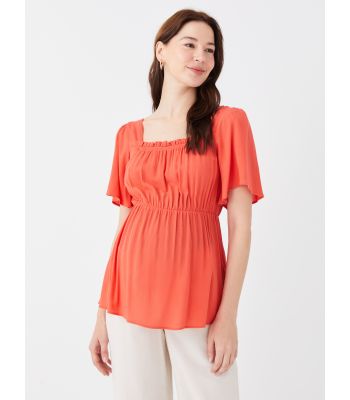 Square Neck Straight Short Sleeve Maternity Blouse