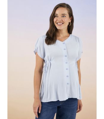 V Neck Straight Short Sleeve Viscose Maternity Shirt