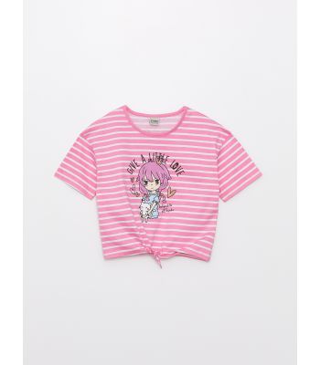 Crew Neck Printed Short Sleeve Girl T-shirt