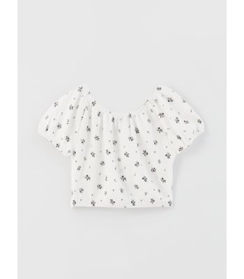 U Neck Patterned Short Sleeve Girls' Blouse