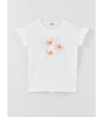 Crew Neck Sequins Embroidered Short Sleeve Girls T-Shirt