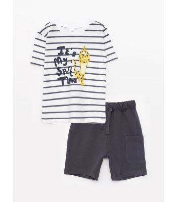 Crew Neck Short Sleeve Printed Baby Boy T-Shirt and Shorts 2-Piece Set