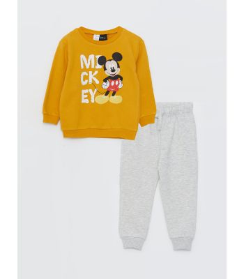 Crew Neck Long Sleeve Mickey Mouse Printed Baby Boy Sweatshirt and Sweatpants 2-Pack Set