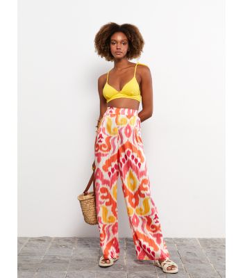 Elastic Waist Patterned Satin Women's Trousers