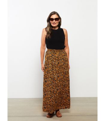 Elastic Waist Patterned A-Cut Viscose Women's Skirt