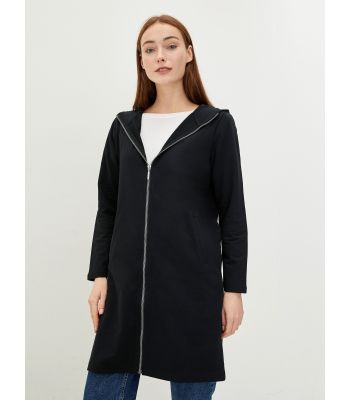 Hooded Plain Long Sleeve Cotton Women's Sports Cardigan