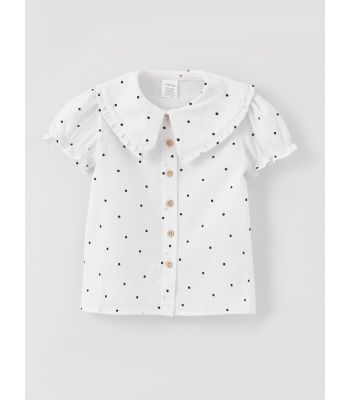 Bebe Collar Short Sleeve Printed Baby Girl Shirt