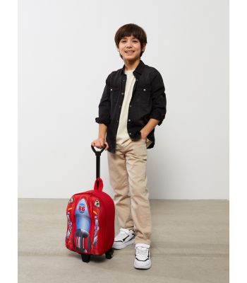Printed Boy's School Bag with Pull Mechanism