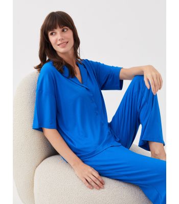 Shirt Collar Straight Short Sleeve Women's Pajamas Set