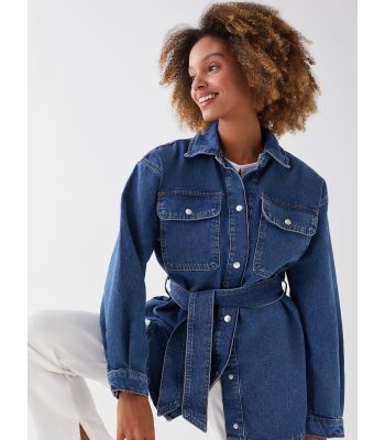 Shirt Collar Straight Long Sleeve Oversize Women's Jean Jacket