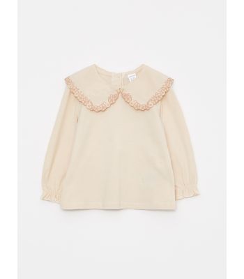Bebe Collar Long Sleeve Embroidery Detailed Baby Girl Sweatshirt