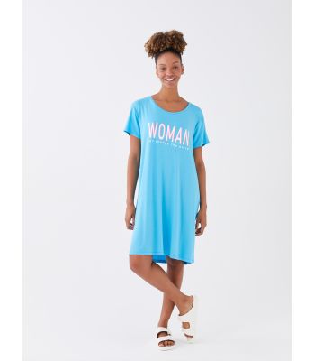 Crew Neck Printed Short Sleeve Women Nightdress