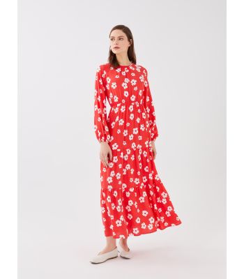 Crew Neck Flower Long Sleeve Women's Dress